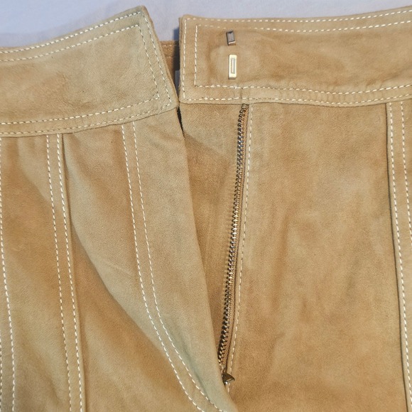 Le' AL.X Size L Large Suede Mini Skirt in Camel w/ White Stitching NWT $259 L817 - Picture 5 of 7